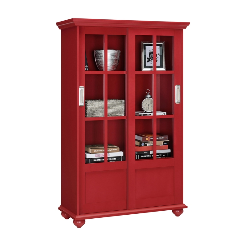 Altra Arron 4 Shelf Sliding Glass Door Bookcase in Red
