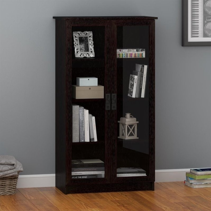 Altra Furniture 4 Shelf Glass Door, Black Wood Bookcase With Glass Doors
