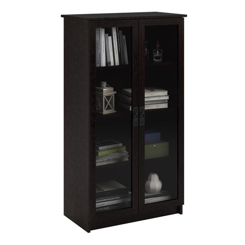 Altra Furniture 4 Shelf Glass Door, Black Bookcase Glass Shelves