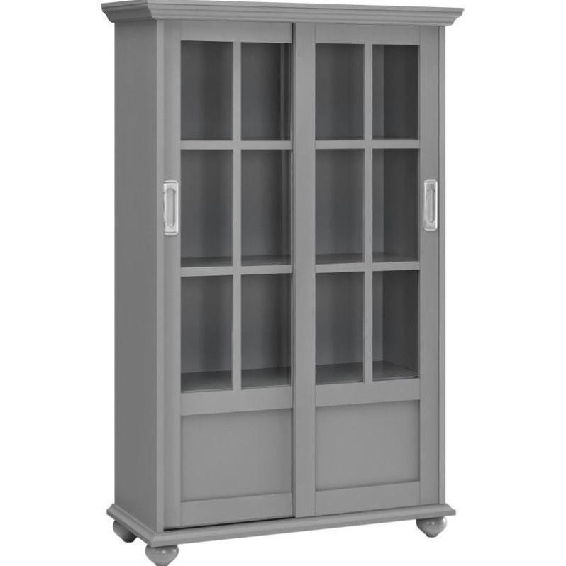 Altra Furniture Aaron Lane 4-Shelf Glass Door Bookcase in Soft Gray