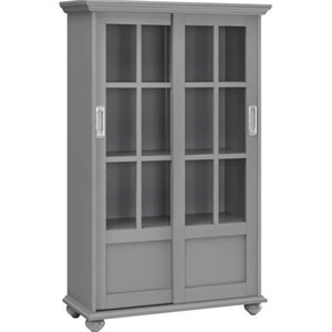 altra furniture aaron lane 4-shelf glass door bookcase in soft gray