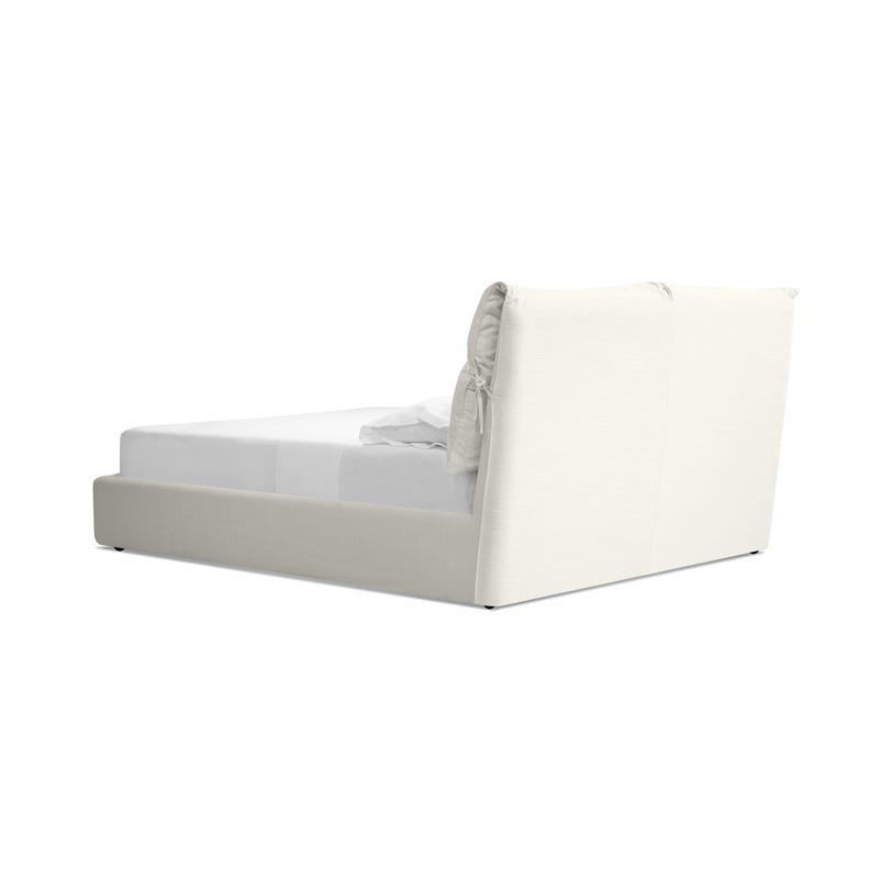 Mobital Plume Modern Linen Fabric Queen Bed with Two Pillows in Cream Linen