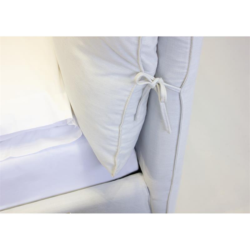 Mobital Plume Modern Linen Fabric Queen Bed with Two Pillows in Cream Linen