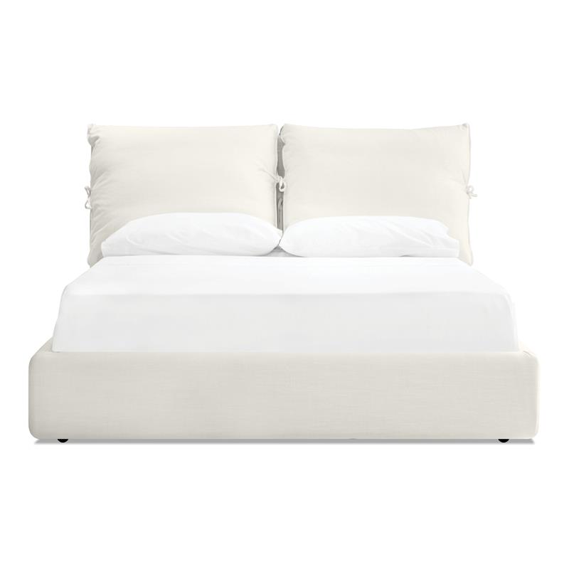 Mobital Plume Modern Linen Fabric Queen Bed with Two Pillows in Cream Linen