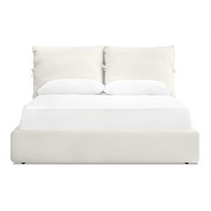 Mobital Plume Modern Linen Fabric Queen Bed with Two Pillows in Cream Linen