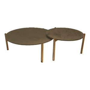 Mobital Atlas 31&quot Round Modern Nero Marquina Marble Coffee Table in Brass