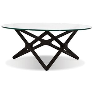 Mobital Quasar 39&quot Modern Glass Coffee Table with Black Crown Cut Beech in Clear
