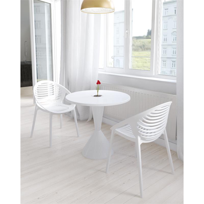 Mobital Gravely Modern Polypropylene Plastic Arm Chair in White (Set of 4)