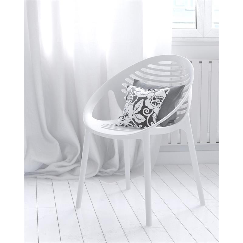 Mobital Gravely Modern Polypropylene Plastic Arm Chair in White (Set of 4)