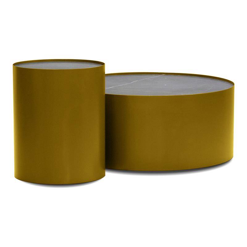 Mobital Auro Modern Marble Top End Table with Brass Base in Black