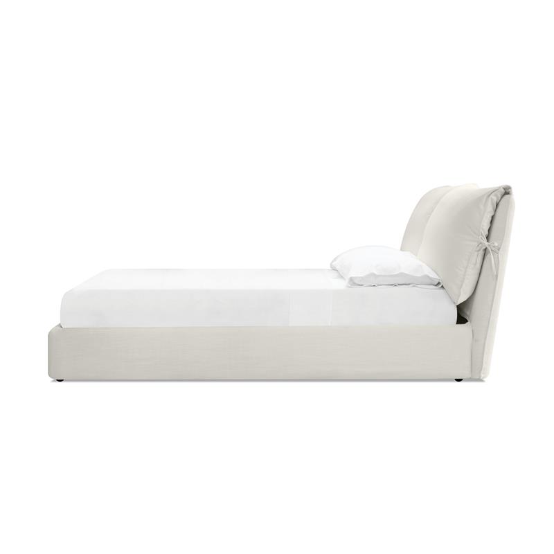 Mobital Plume Modern Linen Fabric King Bed with Two Pillows in Cream