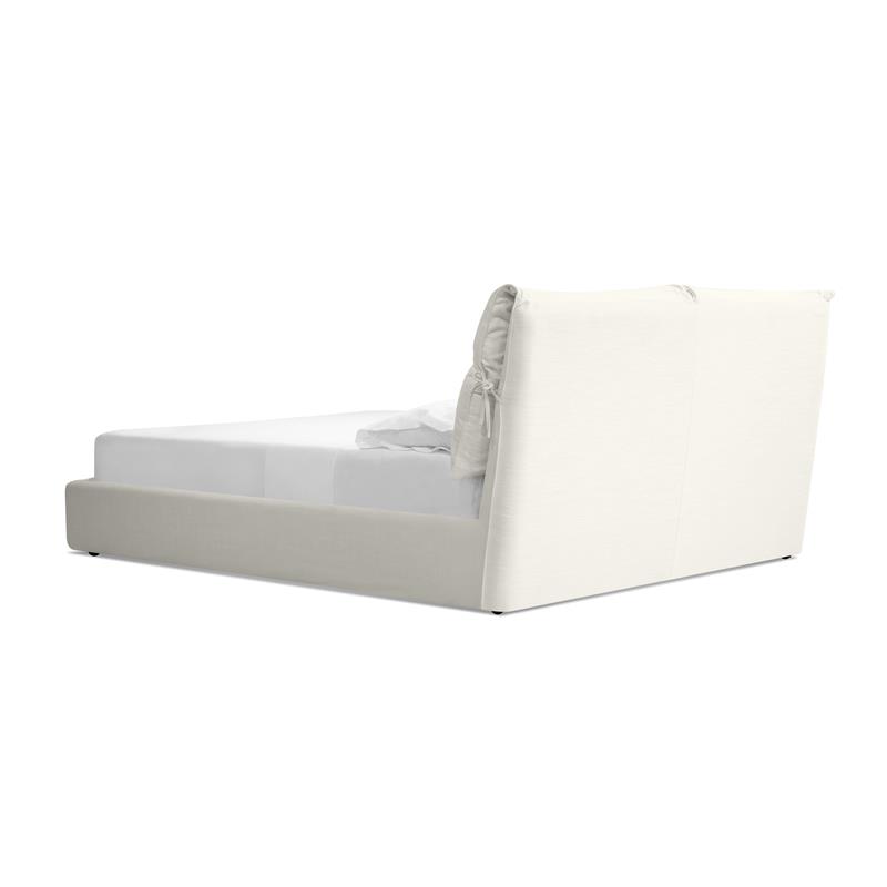 Mobital Plume Modern Linen Fabric King Bed with Two Pillows in Cream