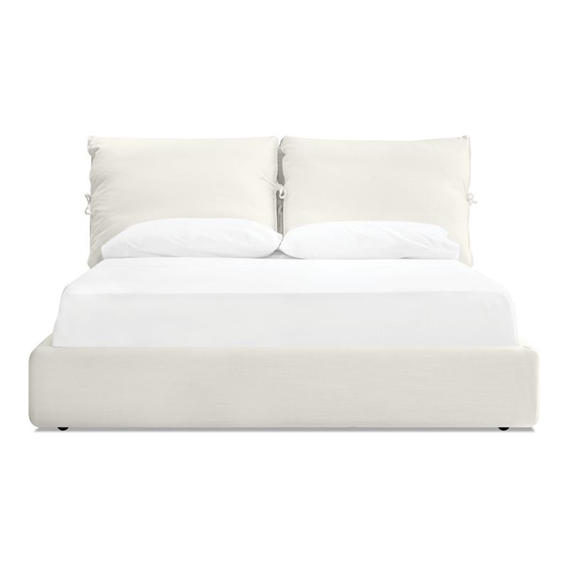 Mobital Plume Modern Linen Fabric King Bed with Two Pillows in Cream