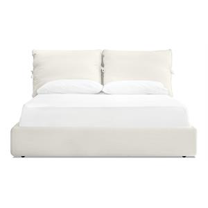 Mobital Plume Modern Linen Fabric King Bed with Two Pillows in Cream