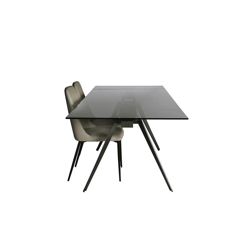 Mobital Noire Modern Tempered Glass Extending Dining Table in Smoked Gray