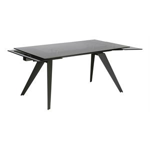 Mobital Noire Modern Tempered Glass Extending Dining Table in Smoked Gray