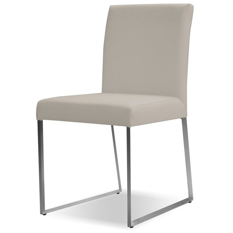 Mobital Tate Modern Leather Dining Chair with Steel Frame in Pewter (Set of 2)