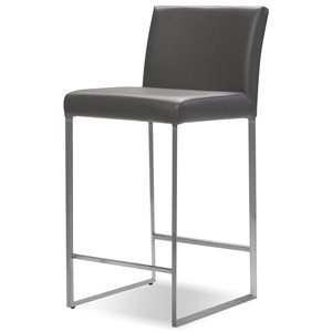Mobital Tate 26&quot Modern Leather and Stainless Steel Counter Stool in Gray