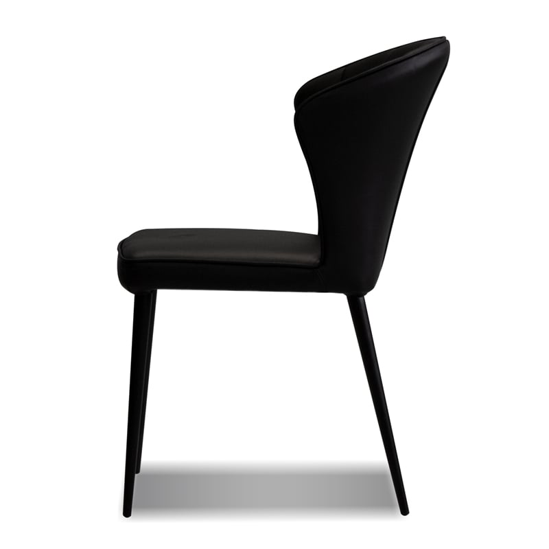 Mobital Ariel Dining Chair Black Leather- Black  Legs Set Of 2