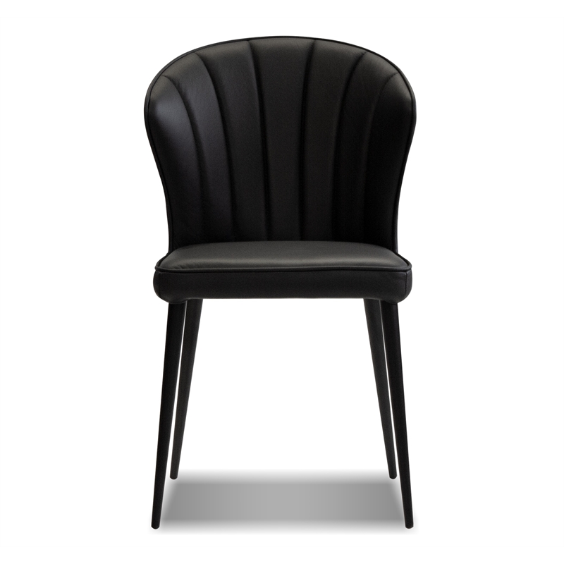 Mobital Ariel Dining Chair Black Leather- Black  Legs Set Of 2