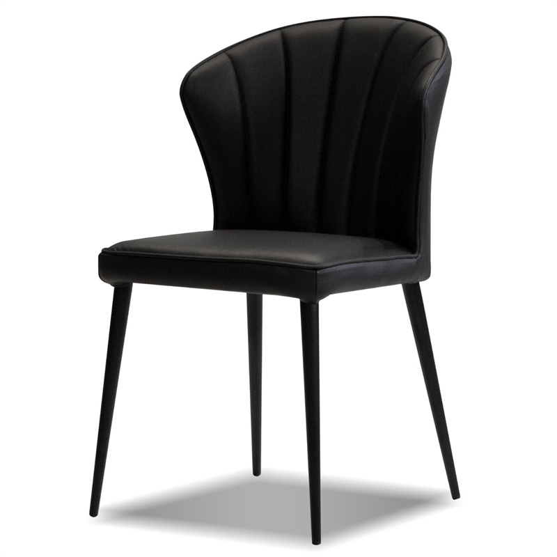 Mobital Ariel Dining Chair Black Leather- Black  Legs Set Of 2