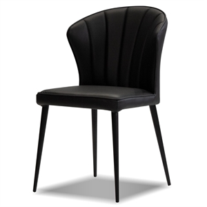 Mobital Ariel Dining Chair Black Leather- Black  Legs Set Of 2