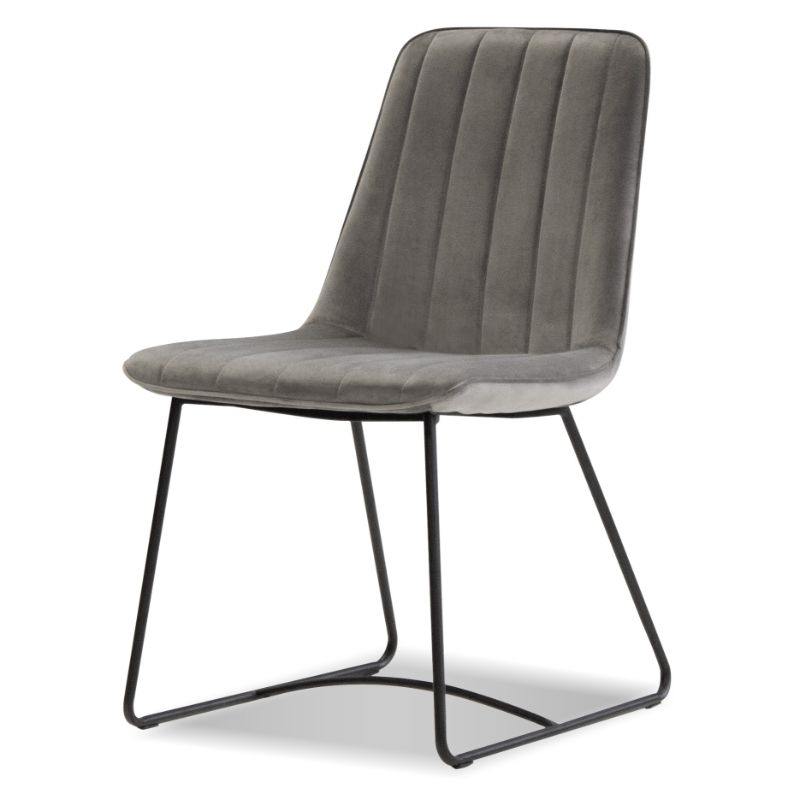 Mobital Zipper Dining Chair Pewter Velvet- Black  Legs Set Of 2