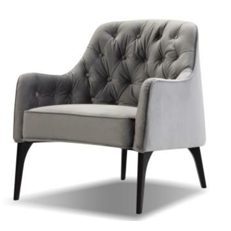 Mobital Ellington Arm Chair Pewter Velvet- Black Wood Legs