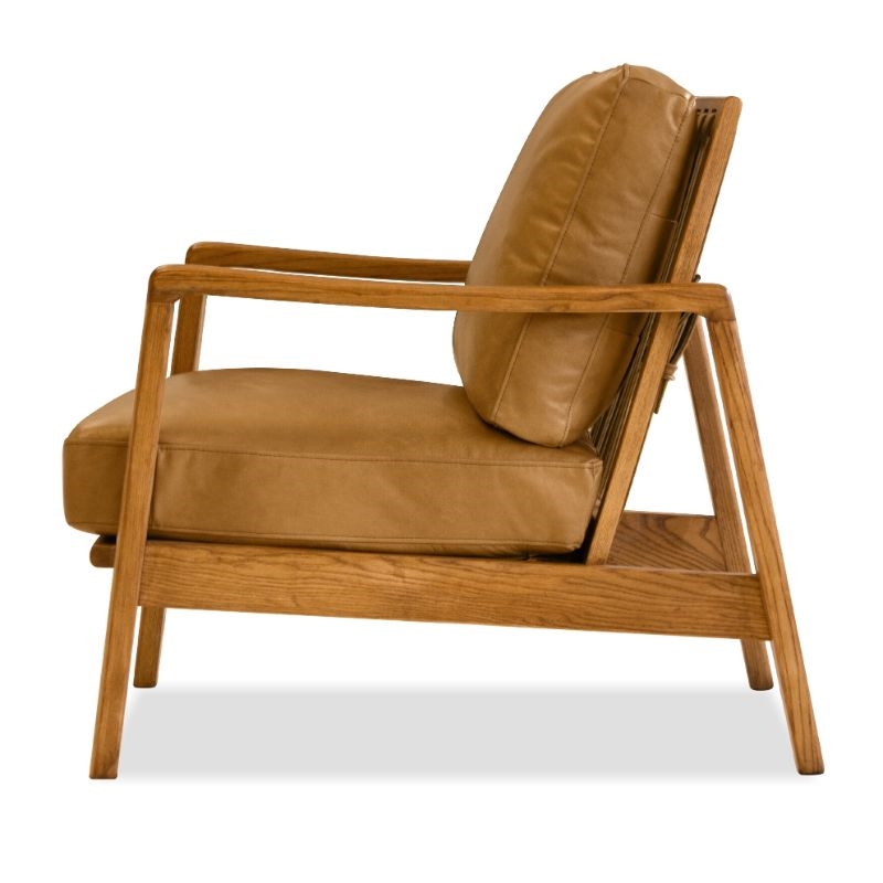 Mobital Craftsman Lounge Chair Tan Leather- Natural Ash Wood Frame