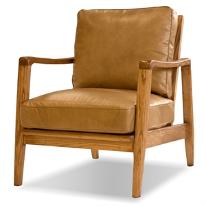 mobital craftsman lounge chair tan leather- natural ash wood frame