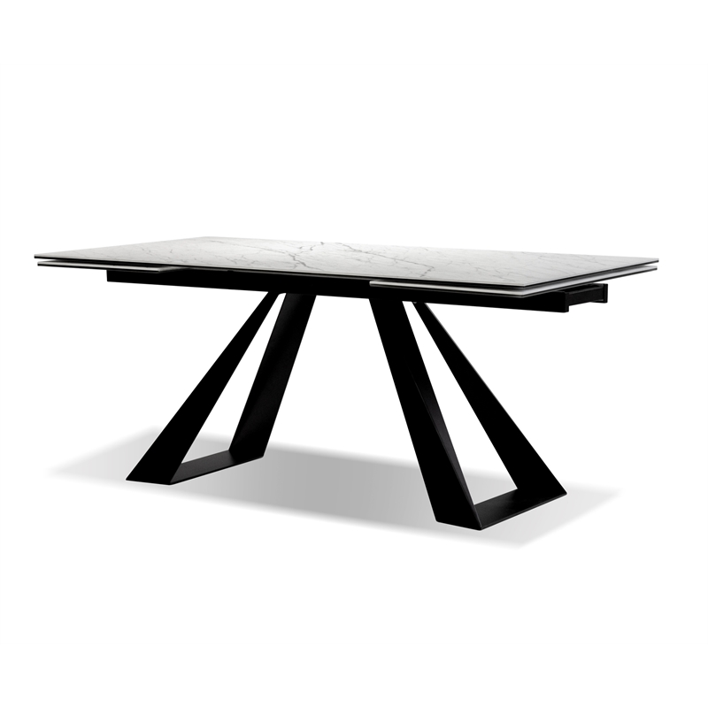 Mobital Bridge Extending Dining Table White Carrera- Black  Base