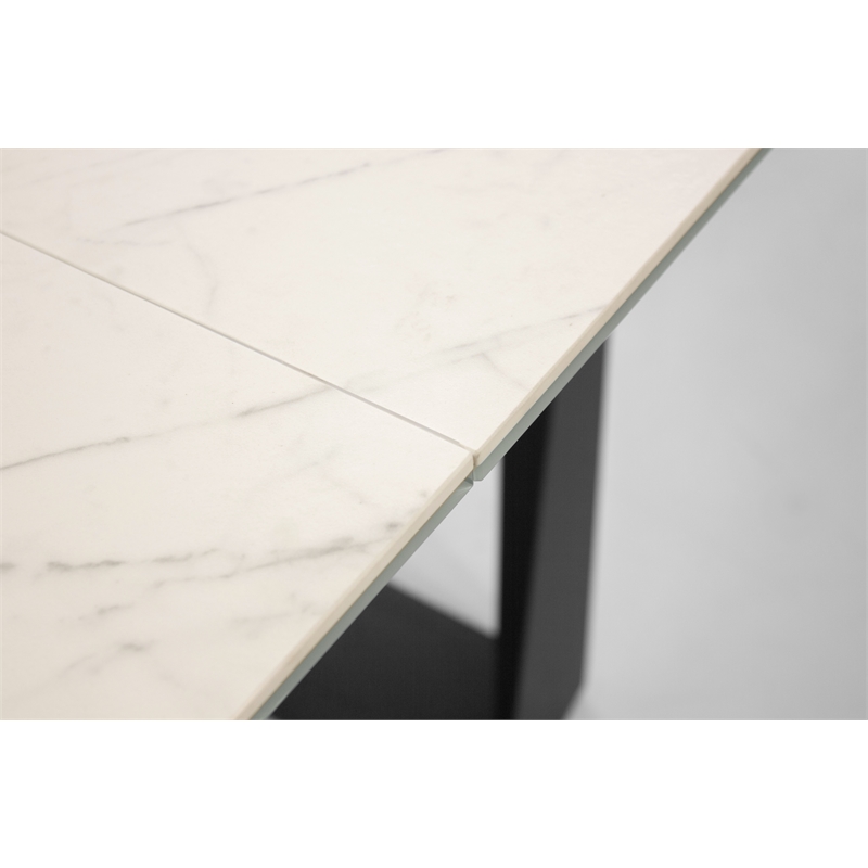 Mobital Bridge Extending Dining Table White Carrera- Black  Base