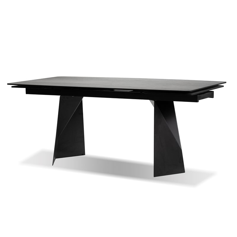 Mobital Prism Ext. Dining Table Grey Ceramic on Glass- Black  Legs