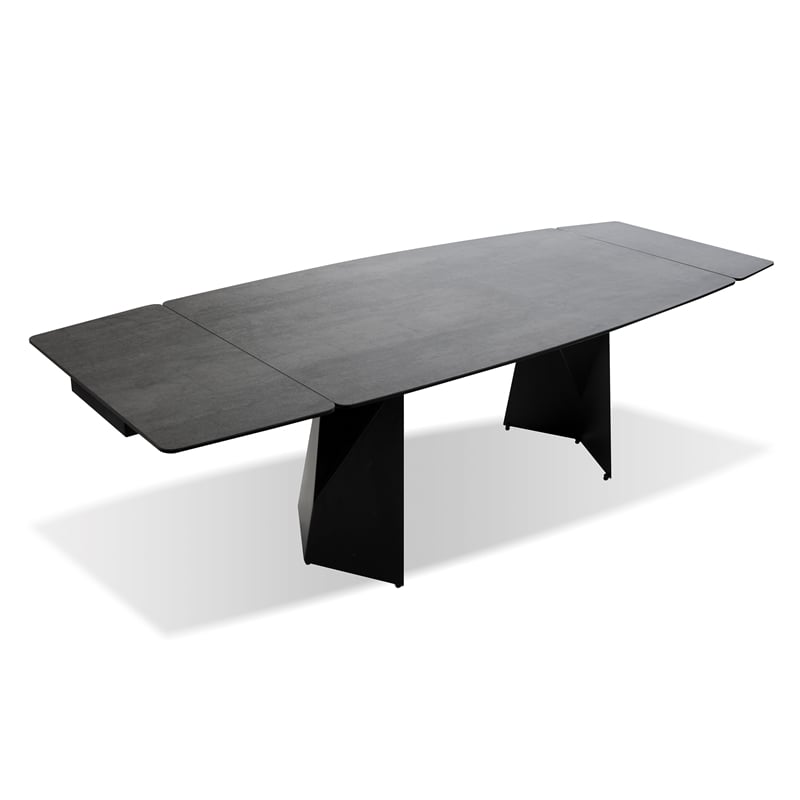 Mobital Prism Ext. Dining Table Grey Ceramic on Glass- Black  Legs