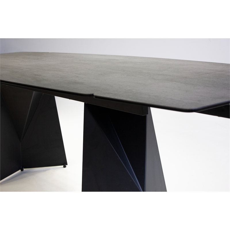 Mobital Prism Ext. Dining Table Grey Ceramic on Glass- Black  Legs