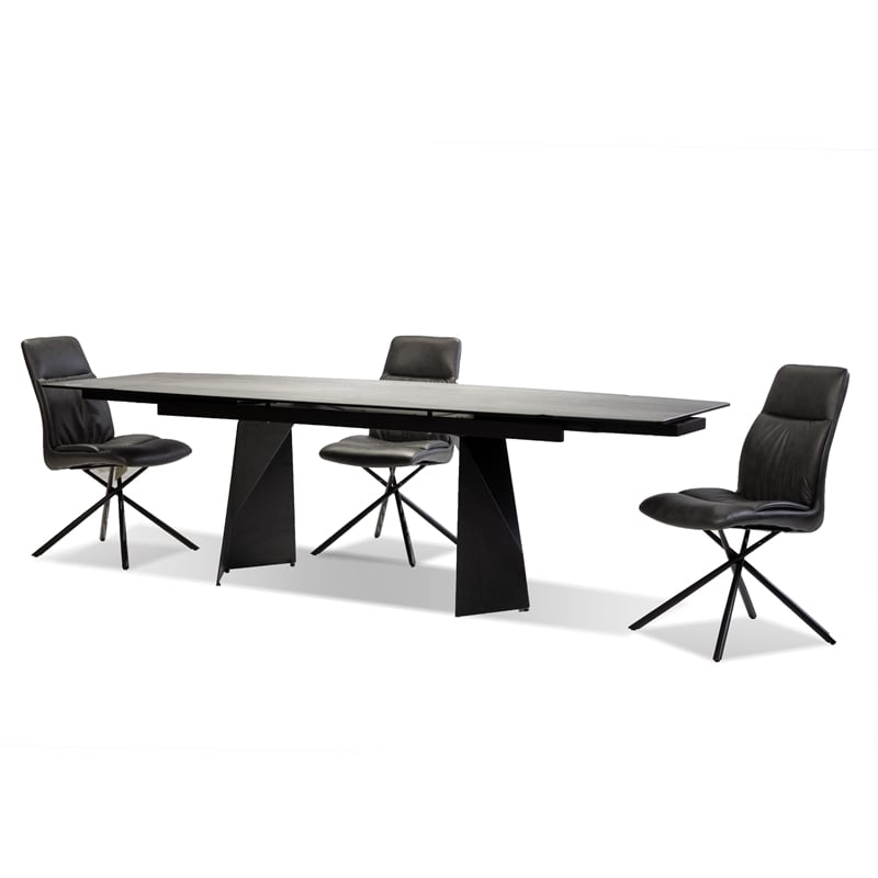 Mobital Prism Ext. Dining Table Grey Ceramic on Glass- Black  Legs