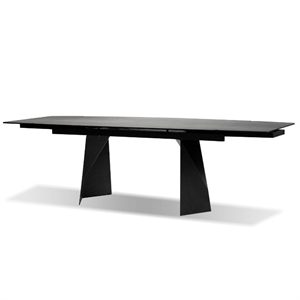Mobital Prism Ext. Dining Table Grey Ceramic on Glass- Black  Legs