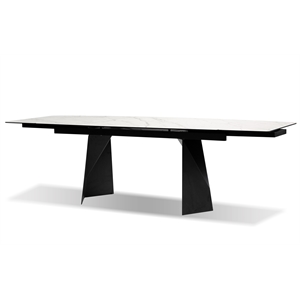 Mobital Prism Ext. Dining Table Carrera White Ceramic on Glass- Black