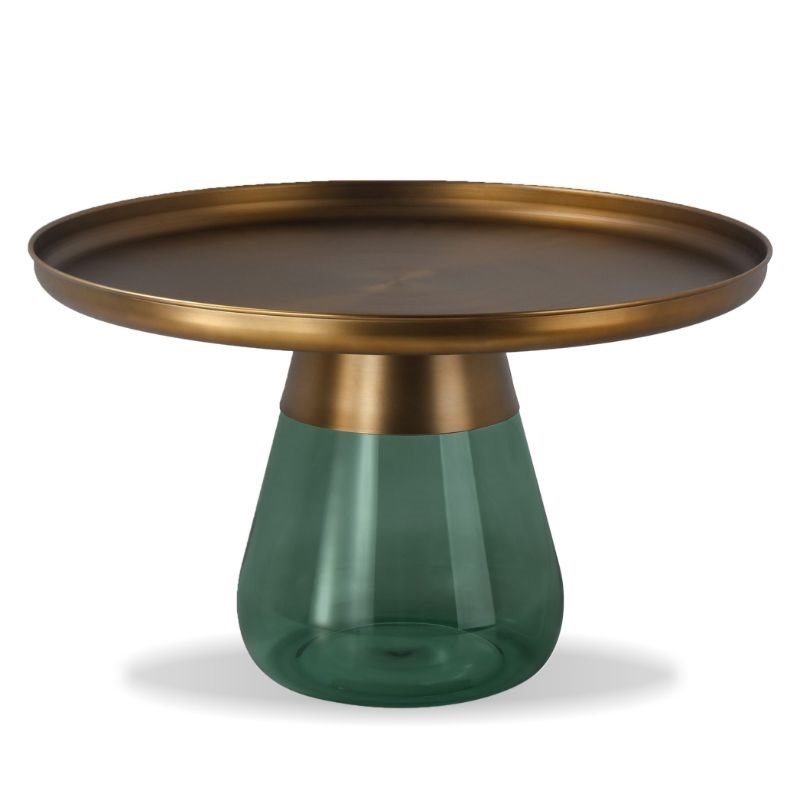 Mobital Duverre Modern Coffee Table with Antique Brass Top and Green Glass Base