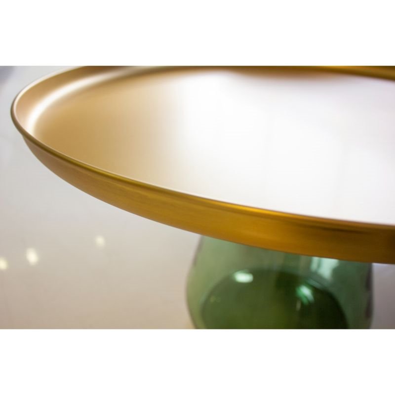 Mobital Duverre Modern Coffee Table with Antique Brass Top and Green Glass Base