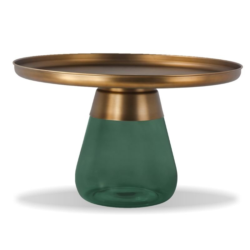 Mobital Duverre Modern Coffee Table with Antique Brass Top and Green Glass Base