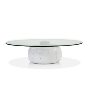Mobital Skip Modern Tempered Glass Coffee Table in White Marble