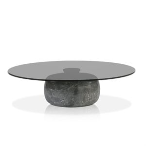 Mobital Skip Modern Tempered Glass Coffee Table in Smoke Gray Marble