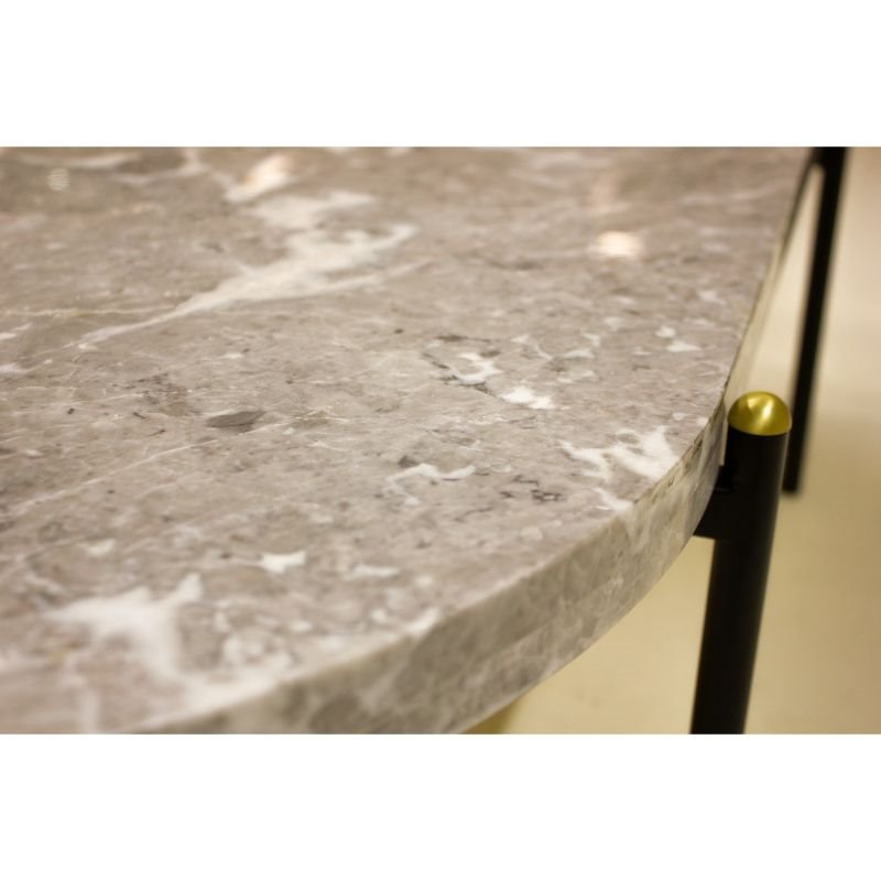 Mobital Velodrome Modern Genuine Marble Coffee Table in Gray Top and Black Legs