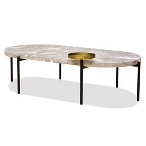 Mobital Velodrome Modern Genuine Marble Coffee Table in Gray Top and Black Legs