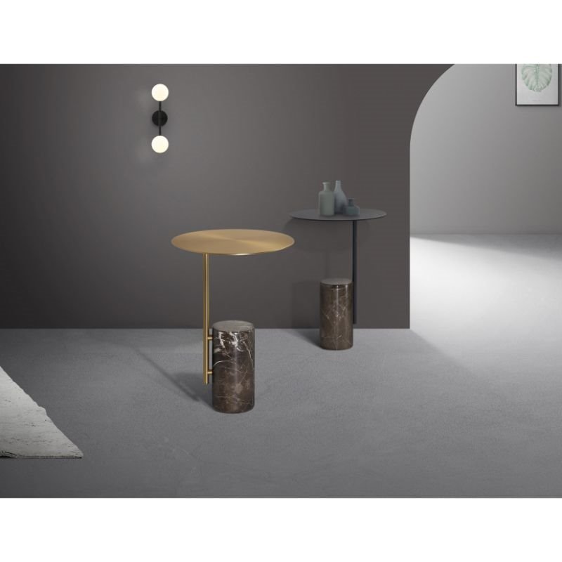 Mobital Butler Modern Marble End Table with Brass Top and Brown Base