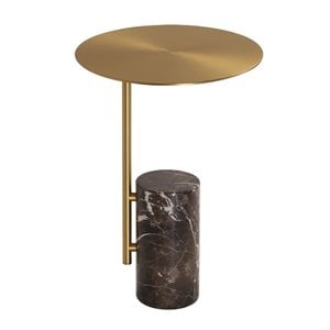Mobital Butler Modern Marble End Table with Brass Top and Brown Base
