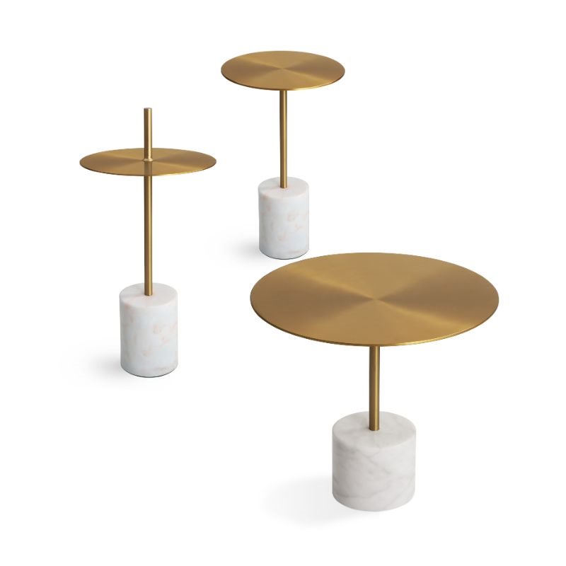 Mobital Circulo Modern End Table with Antique Brass Top and White Marble Base