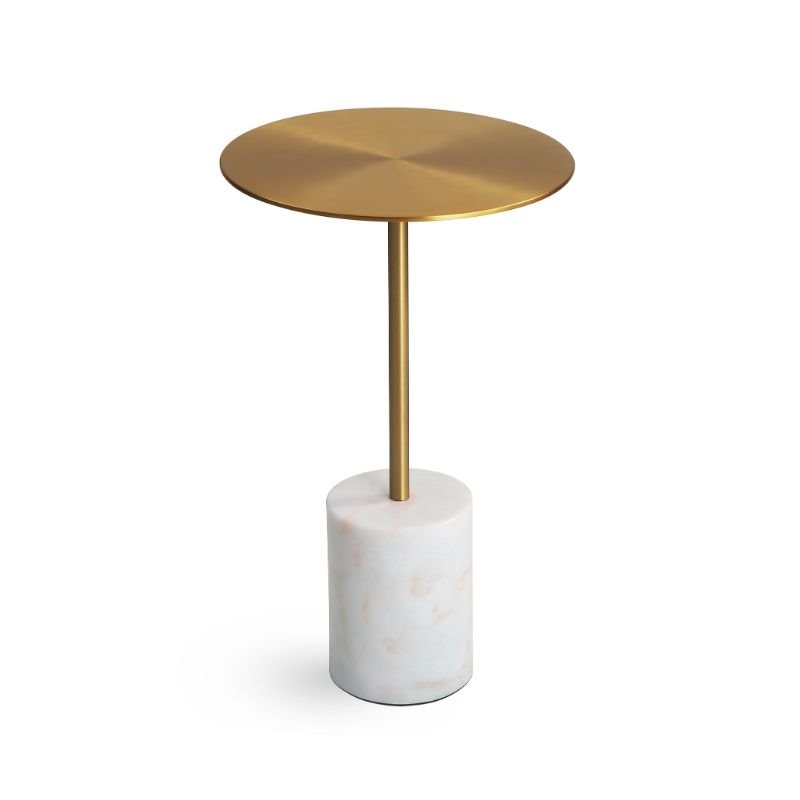 Mobital Circulo Modern End Table with Antique Brass Top and White Marble Base