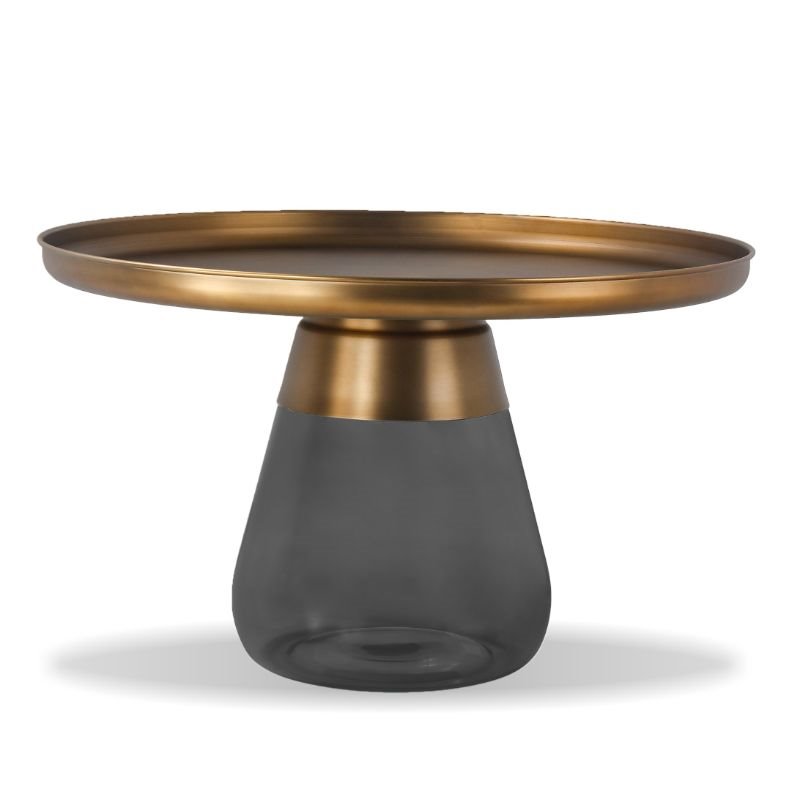 Mobital Duverre Modern Coffee Table with Antique Brass Steel Top and Gray Glass Base